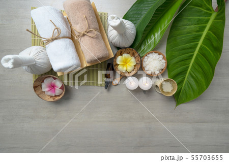 Top view, Composition of spa treatment on wooden 55703655