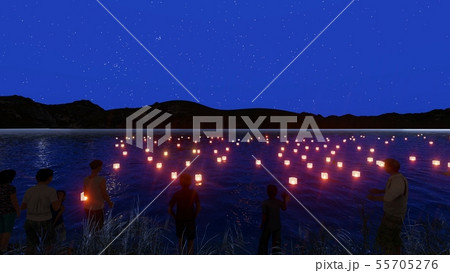 灯篭流し Cg 人あり3のイラスト素材