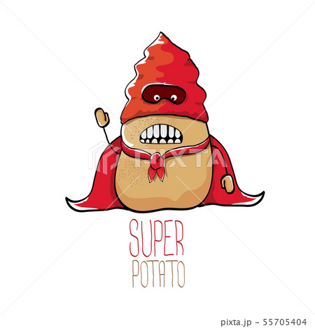 vector funny cartoon cute brown super hero potato with red hero cape isolated on white background vector funny cartoon cute brown super hero potato with red hero cape isolated on white background 55705404