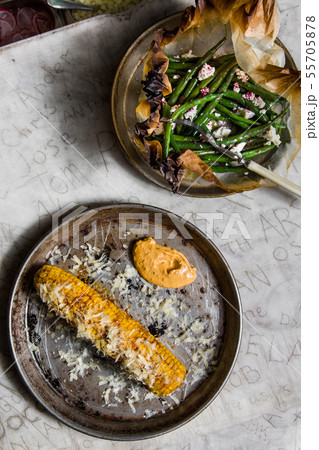 Grilled corn. Traditional cuisine Tel Aviv. 55705878