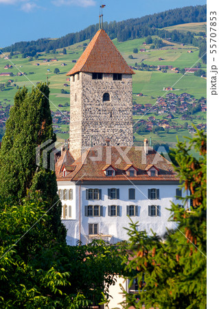 The traditional alpine village Spiez near Lake Thun. The traditional alpine village Spiez near Lake Thun. 55707853