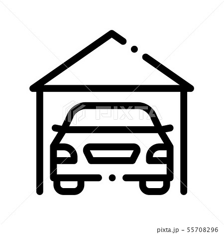 Garage Shed With Car Vehicle Vector Thin Line Icon Garage Shed With Car Vehicle Vector Thin Line Icon 55708296