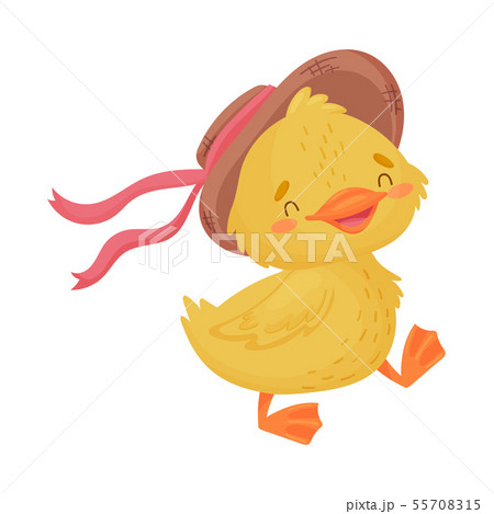 Yellow duckling girl in a hat. Vector illustration on a white background. 55708315