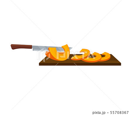 Knife cuts a pumpkin. Vector illustration on a white background. Knife cuts a pumpkin. Vector illustration on a white background. 55708367