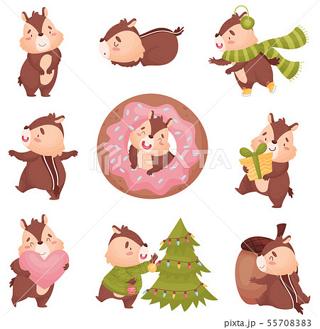 Cartoon Chipmunk With Different Objects Vector のイラスト素材 5570