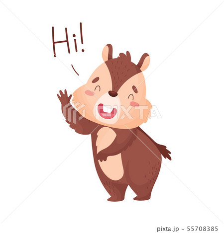 Cartoon chipmunk welcomes. Vector illustration on white background. Cartoon chipmunk welcomes. Vector illustration on white background. 55708385