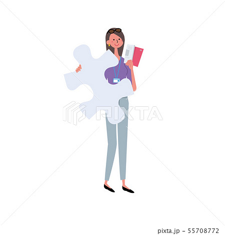 パズルをもつ女性　イラスト　チームワーク 55708772