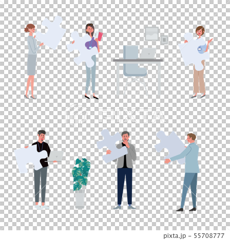 パズルをもつ人々　イラスト　チームワーク 55708777