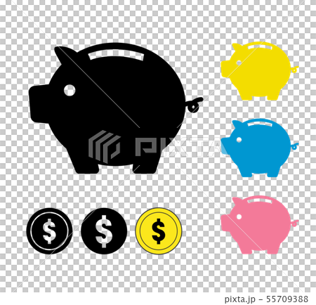 豚の貯金箱とコイン アイコンのイラスト素材