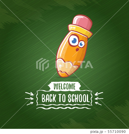 Back to school banner or poster with cartoon funky pencil and hand drawn doodle text label on green Back to school banner or poster with cartoon funky pencil and hand drawn doodle text label on green 55710090