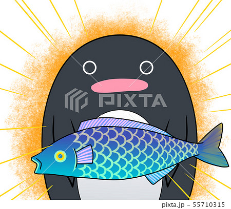 大きな魚を差し出すペンギンのイラスト キラキラ のイラスト素材