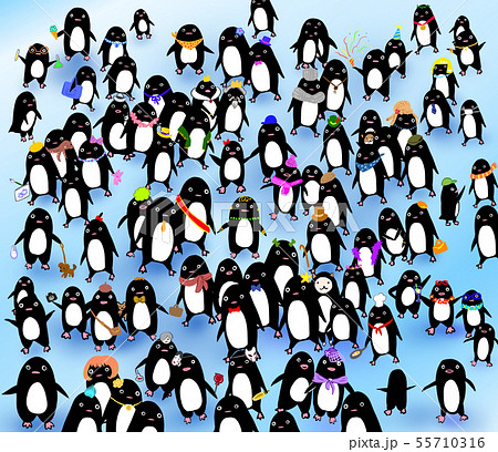 ペンギンの大群 寒い観光地に旅行のイラスト のイラスト素材