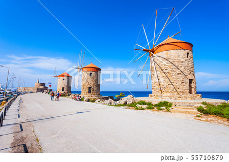Windmills in Rhodes island, Greece 55710879