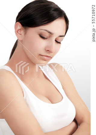 Body Pain. Woman Feeling Sharp Pain In Elbows. Portrait Of Beautiful Young Female Suffering From 55710972
