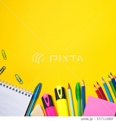 School supplies on yellow background School supplies on yellow background 55711060