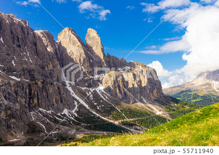 colorful top view to Sassolungo mountain in the colorful top view to Sassolungo mountain in the 55711940