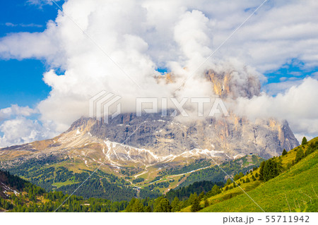 colorful top view to Sassolungo mountain in the colorful top view to Sassolungo mountain in the 55711942