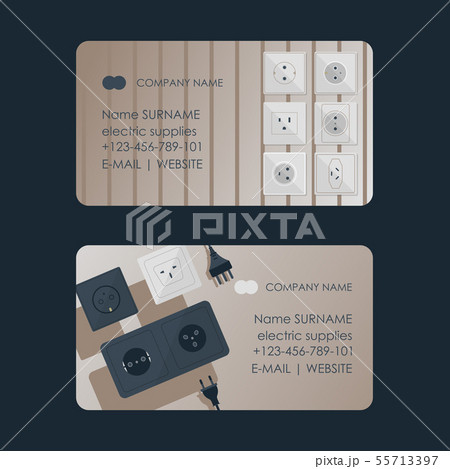 Electric supplies set of business cards vector illustration. Black and white plugs and electrical Electric supplies set of business cards vector illustration. Black and white plugs and electrical 55713397