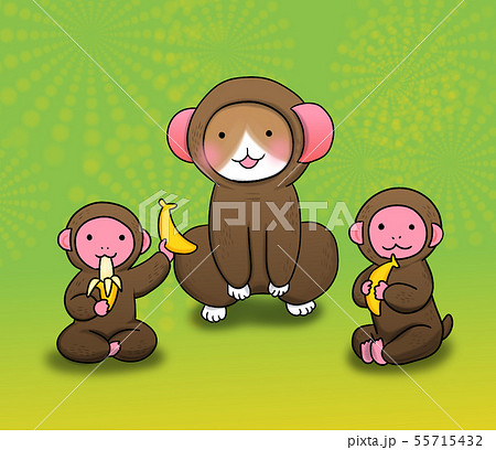 干支 年賀状 サルの着ぐるみを着た猿と猫イラスト のイラスト素材