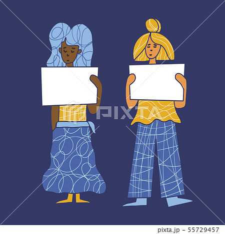 Group of young woman holding banners blanks. Group of young woman holding banners blanks. 55729457