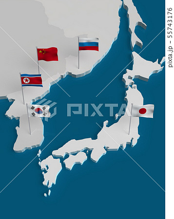 Cg 3d イラスト 立体 デザイン 世界 地図 東アジア 日本 ロシア 中国 韓国 北朝鮮のイラスト素材