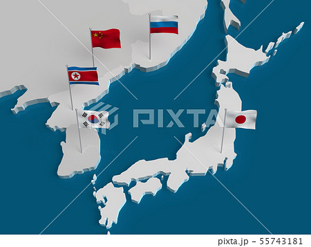 Cg 3d イラスト 立体 デザイン 世界 地図 東アジア 日本 ロシア 中国 韓国 北朝鮮のイラスト素材