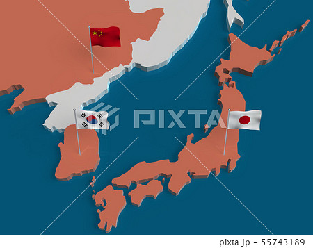 Cg 3d イラスト 立体 デザイン 世界 地図 東アジア 日本 ロシア 中国 韓国 北朝鮮のイラスト素材