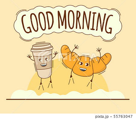 Good Morning Banner Coffee With Croissant Icon のイラスト素材 Good Morning Banner Coffee With Croissant Icon のイラスト素材