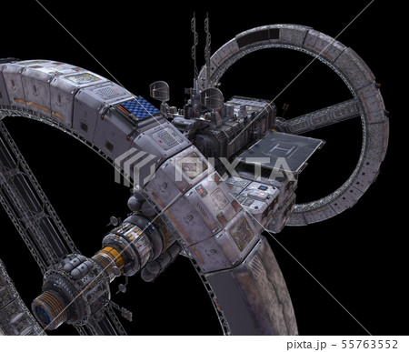 Future Space Station Isolated on Black Background 3D Illustration Future Space Station Isolated on Black Background 3D Illustration 55763552