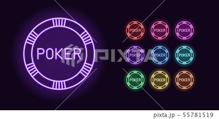 Neon Casino chip icon, Poker game. Glowing chip Neon Casino chip icon, Poker game. Glowing chip 55781519