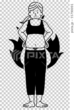 肥満の女性-全身-炎（燃焼・やる気）-黒 55790091