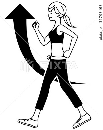 女性-ウォーキング-上昇-黒 55793468