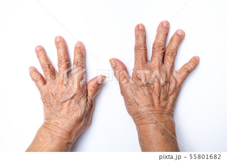 Senior woman's hands counting 10 on white Senior woman's hands counting 10 on white 55801682