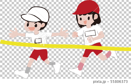 ゴールテープを切る男の子と女の子 ゴールテープを切る男の子と女の子 55806373