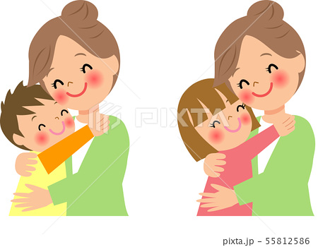子供を抱きしめる女性のイラスト素材