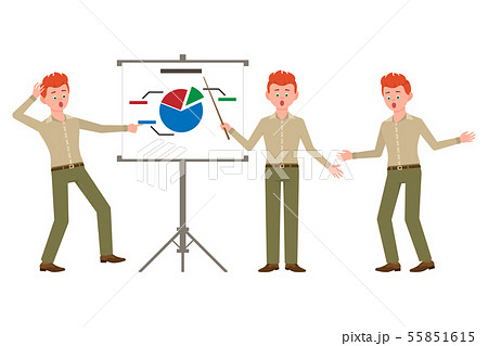 Surprised, shocked, red hair office boy in green 55851615