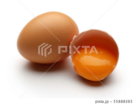 Broken chicken eggs with yolk isolated 55888365