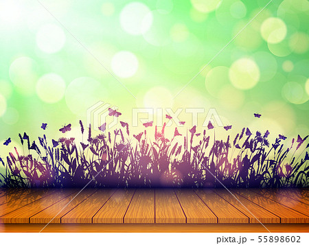 Empty wooden table top with wildflowers and 55898602