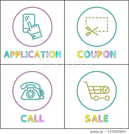 Application and coupon, call and sale linear icons 55900904