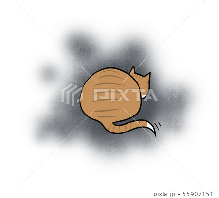 落ち込んだ後ろ姿の猫のイラスト（灰色背景） 55907151