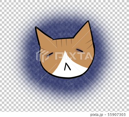 悲しむ表情の猫の顔イラスト 紺色ブルー背景 のイラスト素材