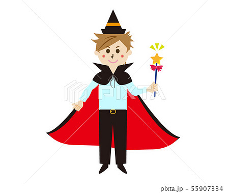 ハロウィン 男の子 仮装 コスプレ 魔法使い 飴のイラスト素材
