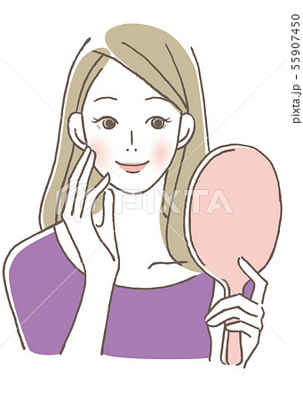 手鏡を見る　女性　微笑む 55907450