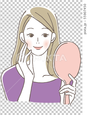 手鏡を見る　女性　微笑む 55907450