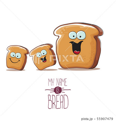 vector funky cartoon bread character with friends isolated on white background. funky food bakery vector funky cartoon bread character with friends isolated on white background. funky food bakery 55907479