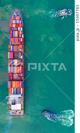 Container ship working at industrial port, 55907765