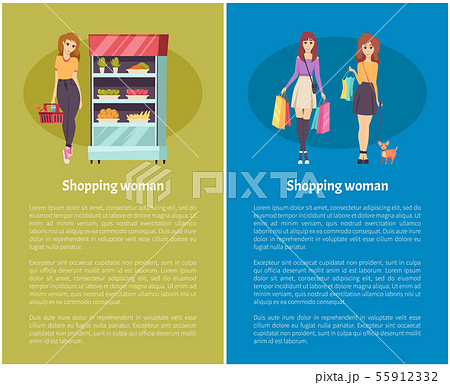 Shopping Women with Bags and Purchases Vector Shopping Women with Bags and Purchases Vector 55912332