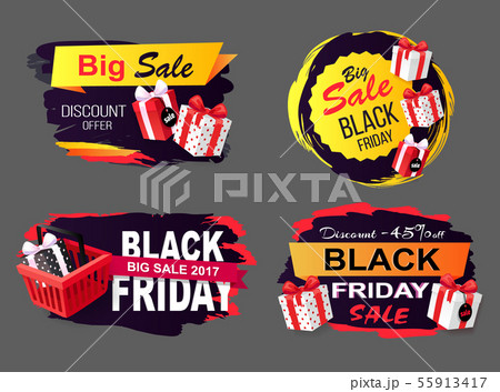Discounts on Black Friday Promotional Icons Set 55913417