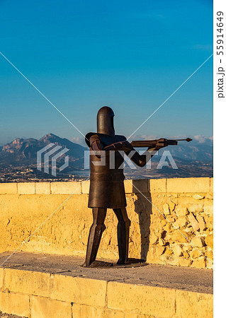 Alicante, Spain: Metal sculpture of a warrior in Santa Barbara castle Alicante, Spain: Metal sculpture of a warrior in Santa Barbara castle 55914649