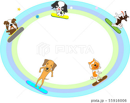 ウィンタースポーツで遊ぶ犬たちのタイトルフレーム 55916006
